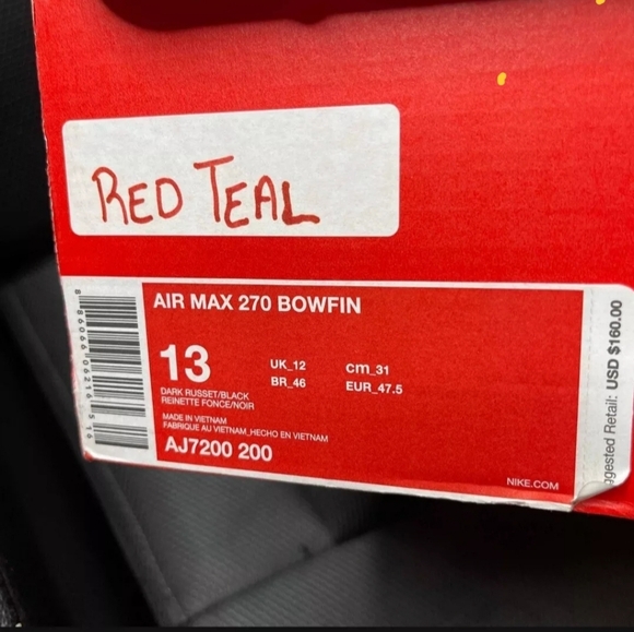 ❤️ Men Size 13 - Nike Air Max 270 Bowfin Red Teal - Picture 7 of 7